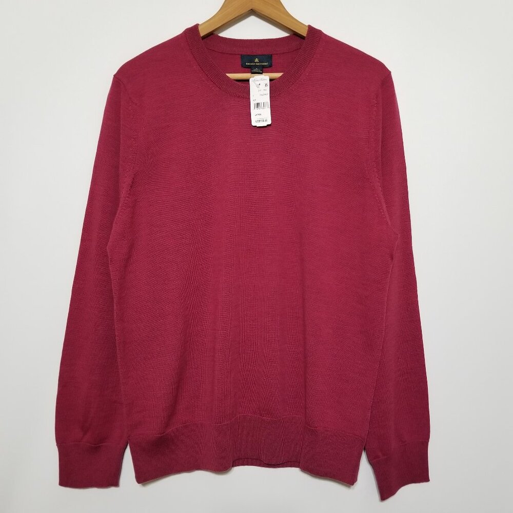 NWT Brooks Brothers Mens 100% Merino Wool Crewneck Sweater Burgundy Red Size L
